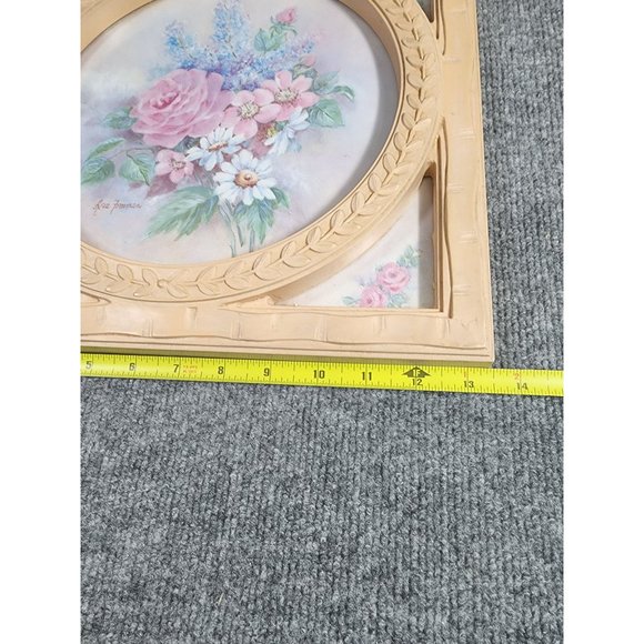 Vtg Ava Freeman Framed Floral Print Home Decor Circle in a Square 13"x13" - Picture 6 of 7